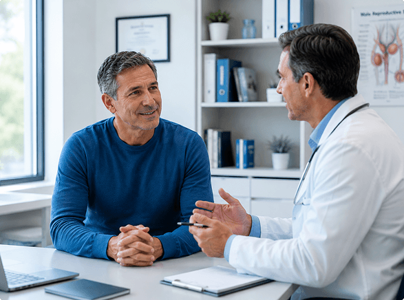 Middle-aged man discussing symptoms with his doctor during a medical consultation